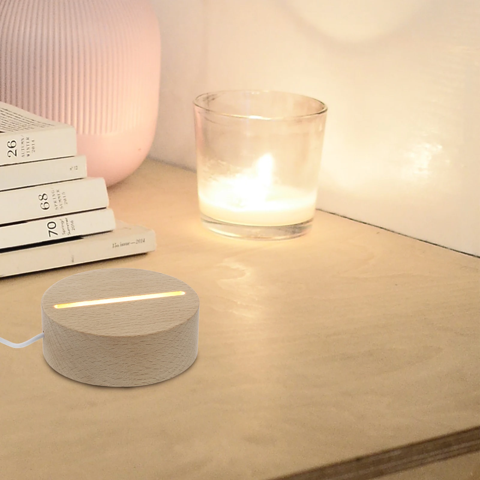 

Glowing Night Light Base Wooden Round Holder USB Light Base Small Decor Stand Wear-resistant Lamp Accessory Stable Desktop