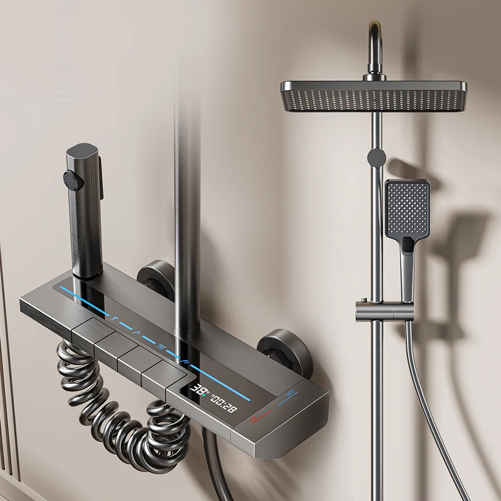 

Пистолет для ванной комнаты, серый алюминиевый термостатический смеситель, набор душевой системы