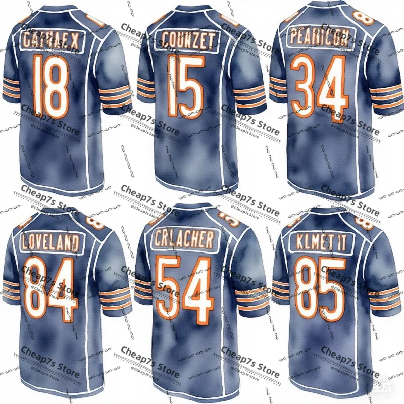 Camiseta de fútbol americano de Chicago, camisas de uniforme de fútbol de Caleb Williams, Roma, Odunze, ropa deportiva para equipo de fanáticos