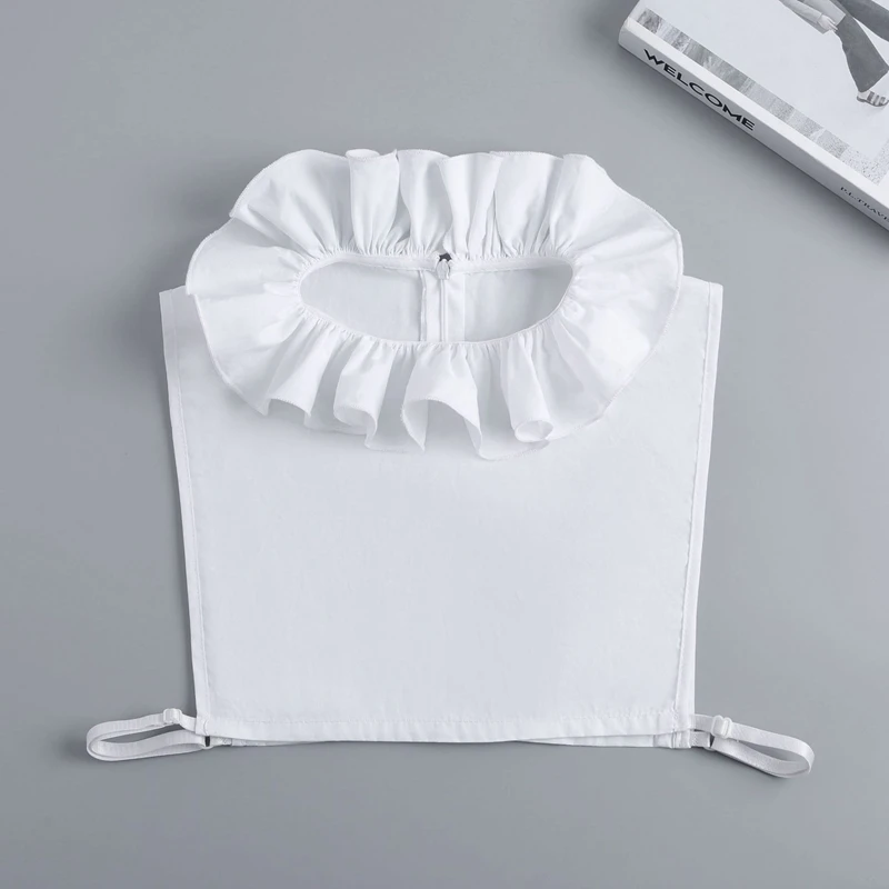 بلوزة نسائية ذات لون سادة قابلة للفصل وياقة وهمية، نصف قمصان، إكسسوارات سترة للفتيات، ياقة طية صدر السترة أنيقة مكشكشة