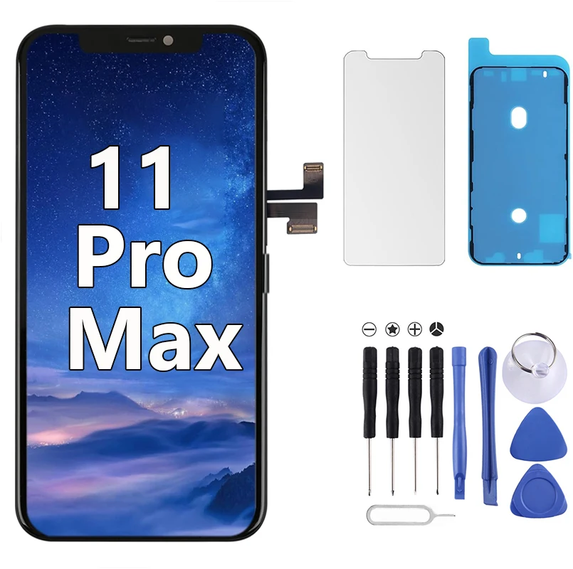 FHD LCD Screen Replacement For iPhone 11 Pro Max Display Digitizer Assembly With Repair Tools Set & Tempered Glass
