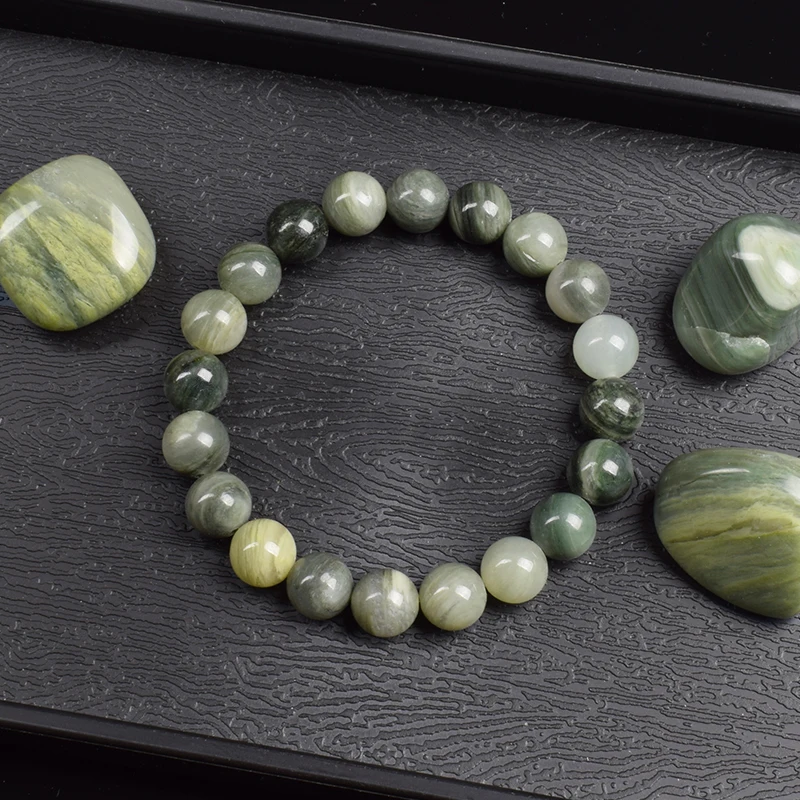 Authentic Natural Stone Bracelet Original Green Natural Stones Beads Bracelets Hand Women Men Real Agates Jasper Elastic Jewelry