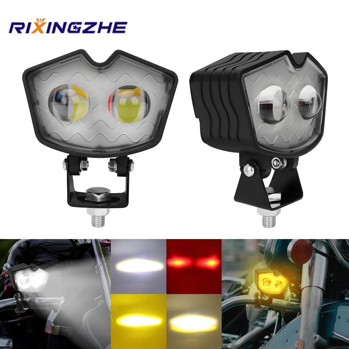 

Motorcycle LED Spotlight 12-24V Double Lenses Auxiliary Fog Lamp Hi/Lo Beam Driving Light Dual Color White Yellow Flash Light
