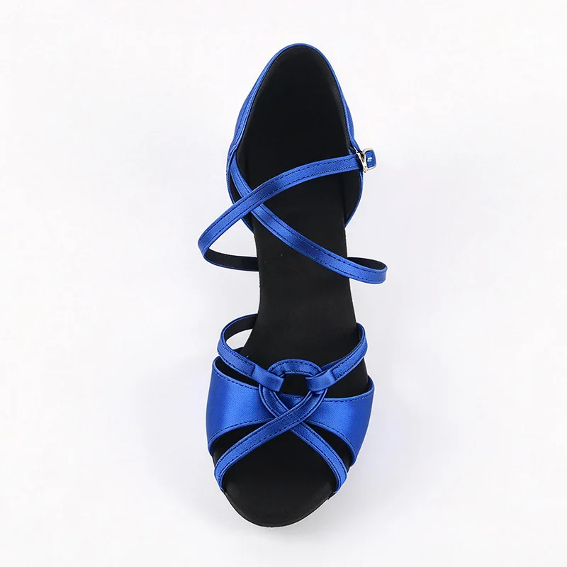 New Satin Royal Blue Latin Dance Sandals Woman 3.5CM Low Heel Dance Shoes Suede Sole Ladies Indoor Girls Dancing Shoes Wholesale
