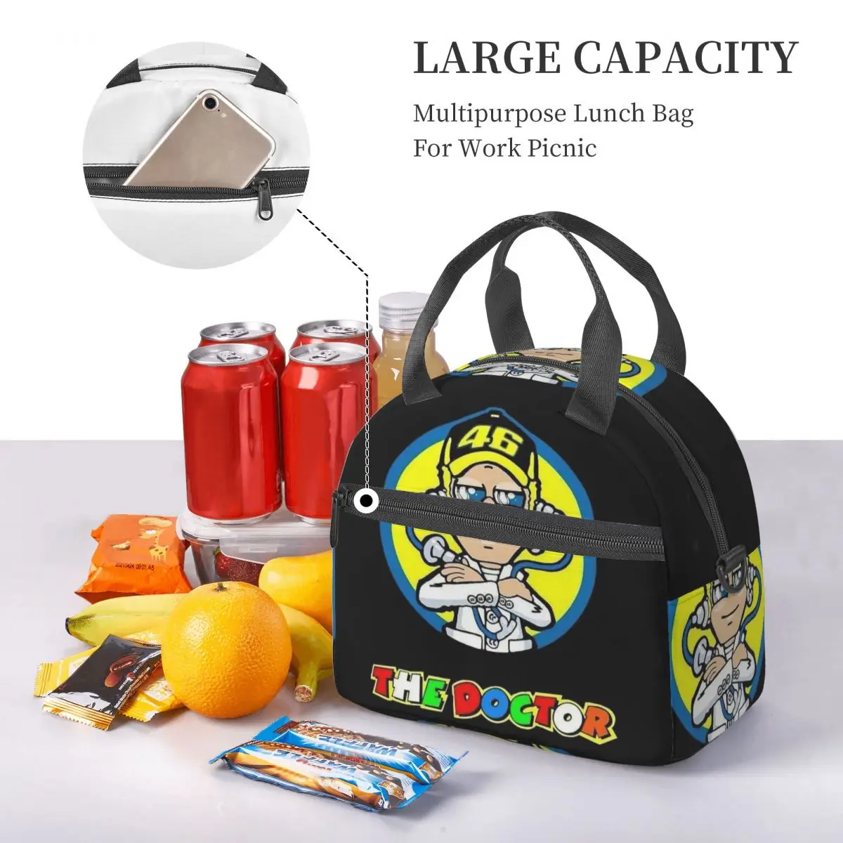Motorcycle Racing Motor Rossi Insulated Lunch Bag for Women Bento Storage Food Boxes Portable Cooler Thermal Lunch Box Tote