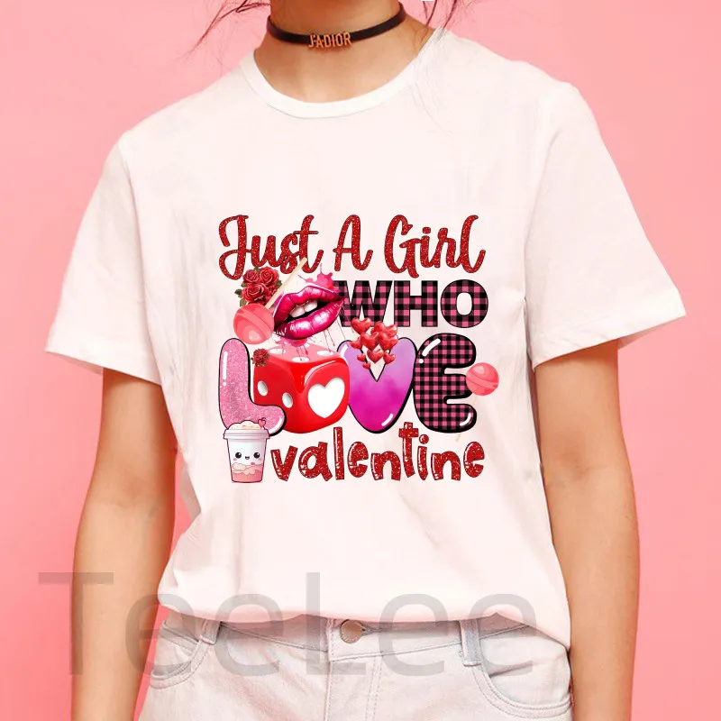 Cute Pink Cupid T Shirt Women Printed Love Day Valentine's Tee Short Sleeve Funny Tshirt White New Summer Tshirt Female Tops