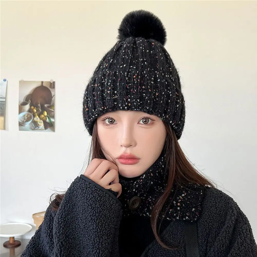 Fashion Two-piece Set Warm Hat Windproof Coldproof Knitted Hat Ear Protection for Outdoor Riding