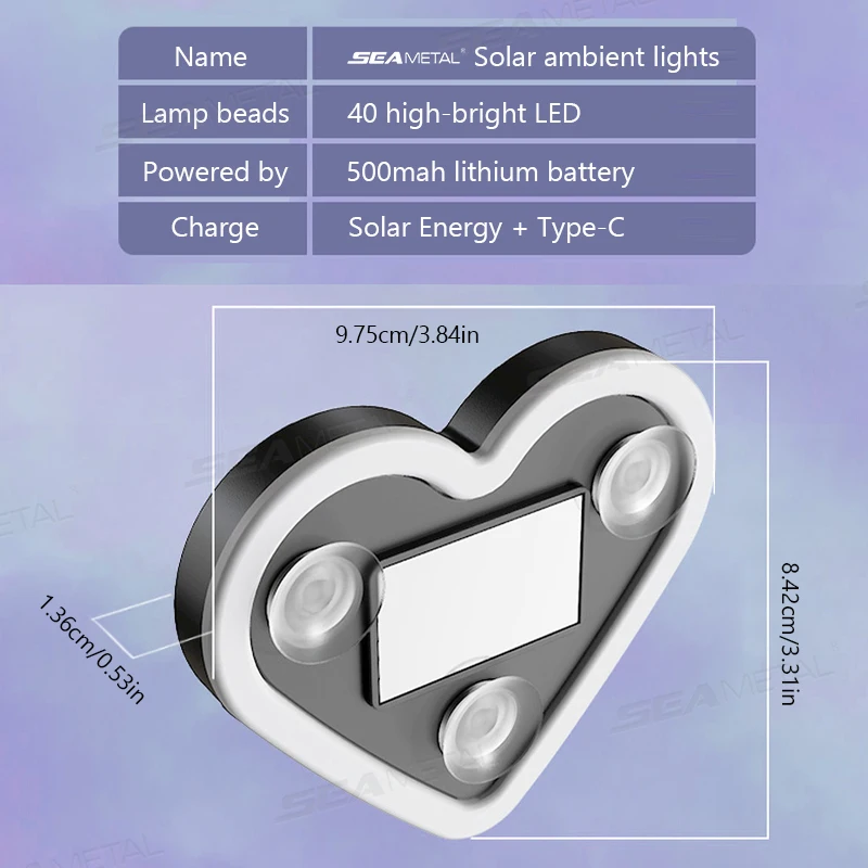 SEAMETAL Universal Car Solar Heart-shaped Light Car Window LED Peach Heart Atmosphere Lamp for Car Exterior Interior Decoration image 6