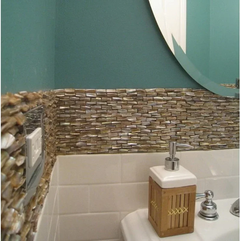 

3D brick pattern Natural brown mother of pearl shell mosaic tiles, for bathroom living room wall background