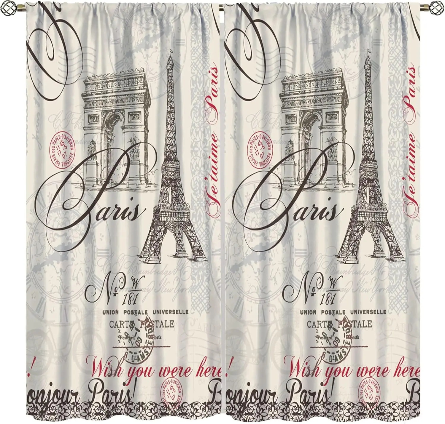 Parisian Eiffel Tower Window Curtain Boho French Decor Vintage Travel Poster Polyester Home Drapes Art Style Accent Curtains