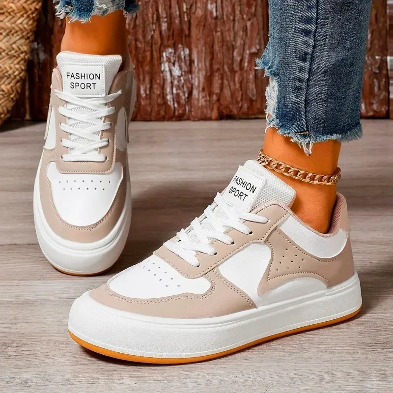 Zapatos vulcanizados con cordones para mujer, zapatillas deportivas transpirables con punta redonda, colores mezclados, gran oferta, Otoño, 2024