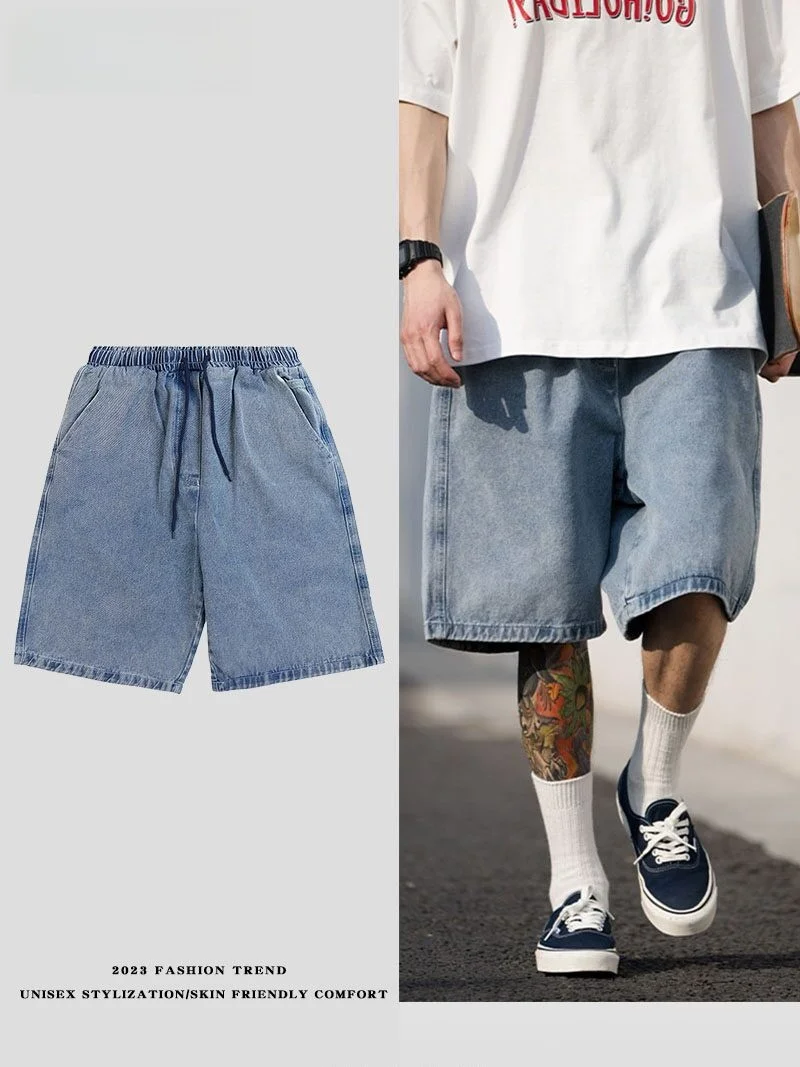 

Summer Men's Thin Faion Straight Japanese Sle Retro Waed Loose Jeans orts Casual Pants Low Waist Five-Quarter Length