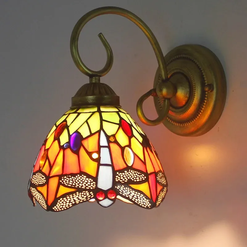 tiffany estilo lampada de parede mar mediterraneo suporte luz vitral sombra luz rustico quarto corredor espelho do banheiro frente 01