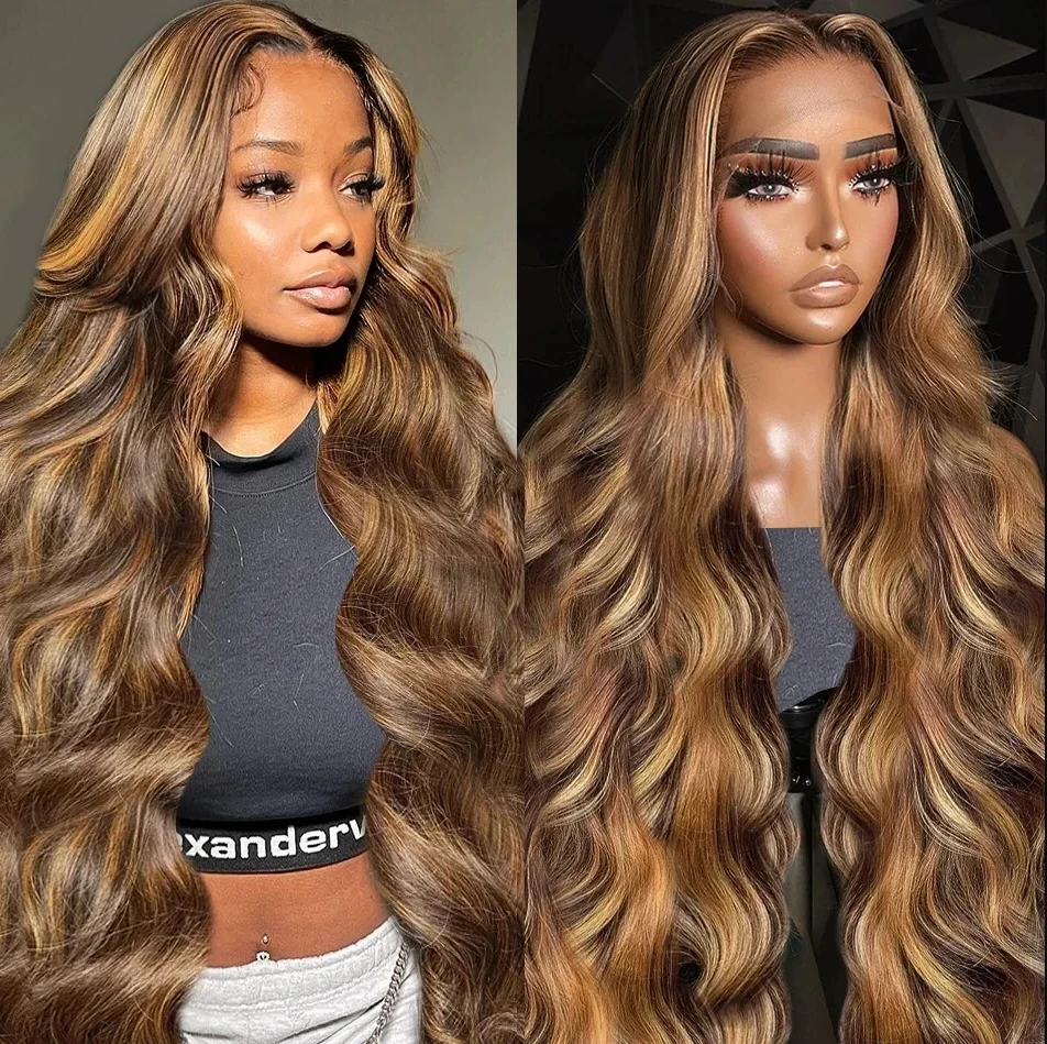 Body Wave 13x6 Hd Highlight Wig Human Hair 100% Ombre Honey Blonde Colored Wigs For Women 30 36 Inch 13x4 Lace Front Wig 200%