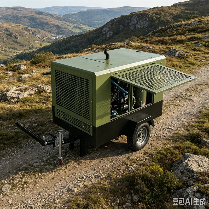High-Power Towable Diesel Screw Air Compressor 300CFM 10bar for Heavy-Duty Mining, Drilling, and Construction Projects