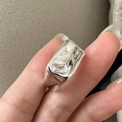 S925 Sterling Silver Korean Version Niche Design Sense Square Zircon Ring Korean Style Fashion Retro Simple Ring