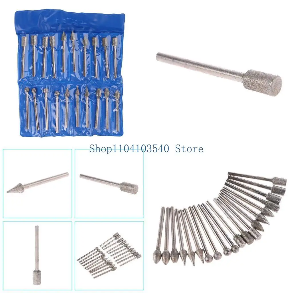 

02DC Diamond Burr Bit with 3mm Shank Set for Electric Mill Hanging Mill Engraving