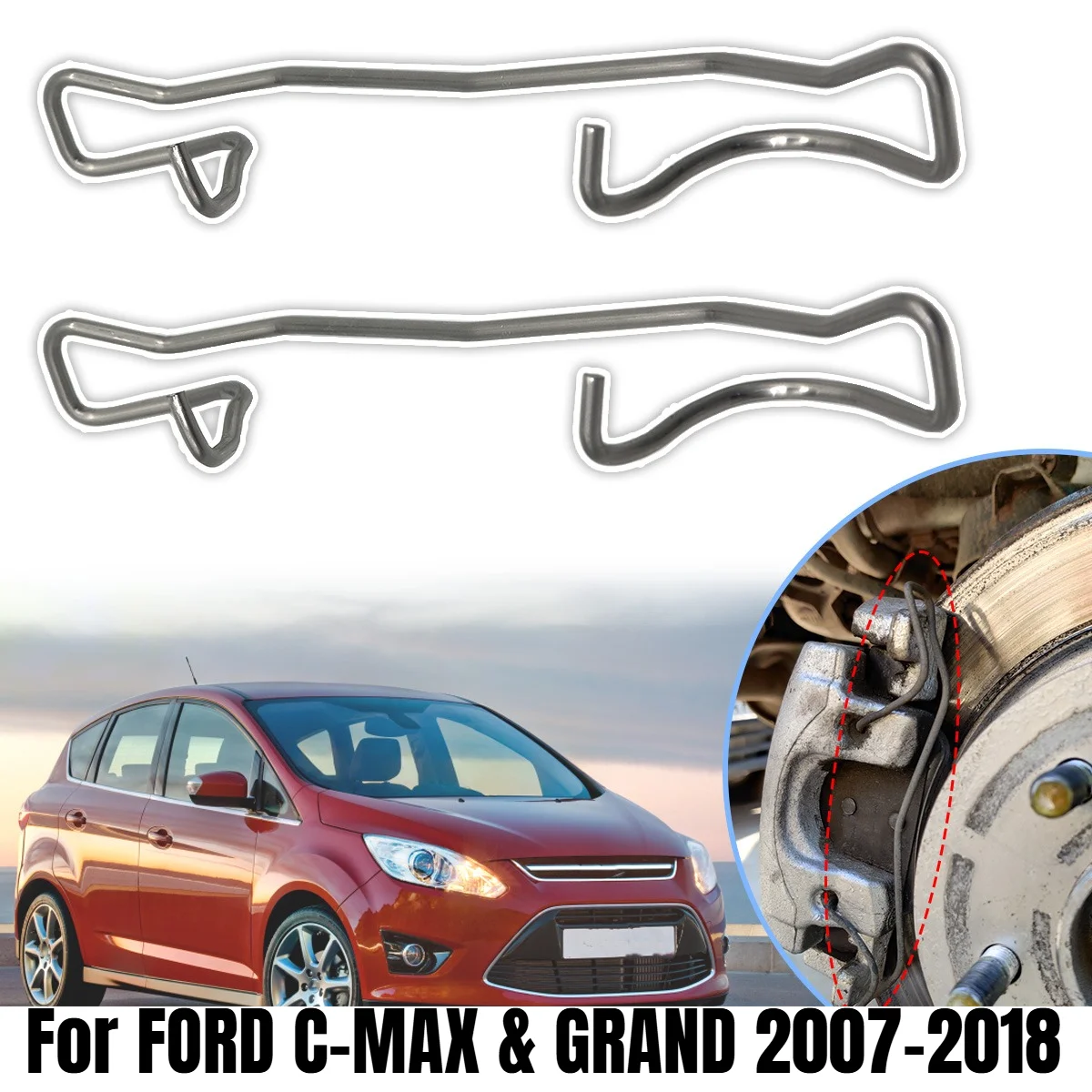 2pcs Rear Left Right Brake Pads Fittings Caliper Spring Fit Retainer Anti-Rattle Clip Fix Auto For FORD C-MAX & GRAND 2007-2018