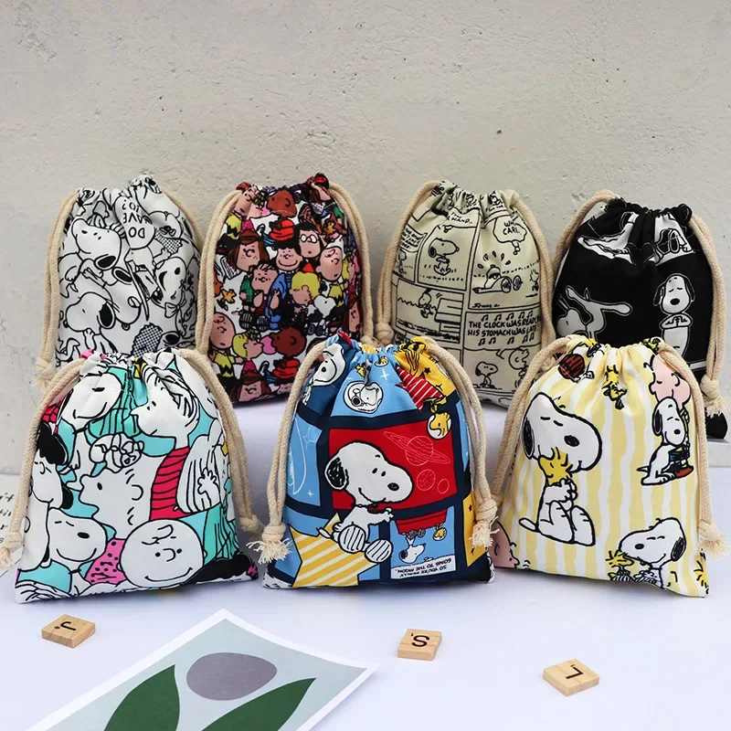 Snoopy Japanese High Quality Natural Linen Storage Drawstring Bags Christmas Gift Package Small Pouch Home Organize Cotton Sacks