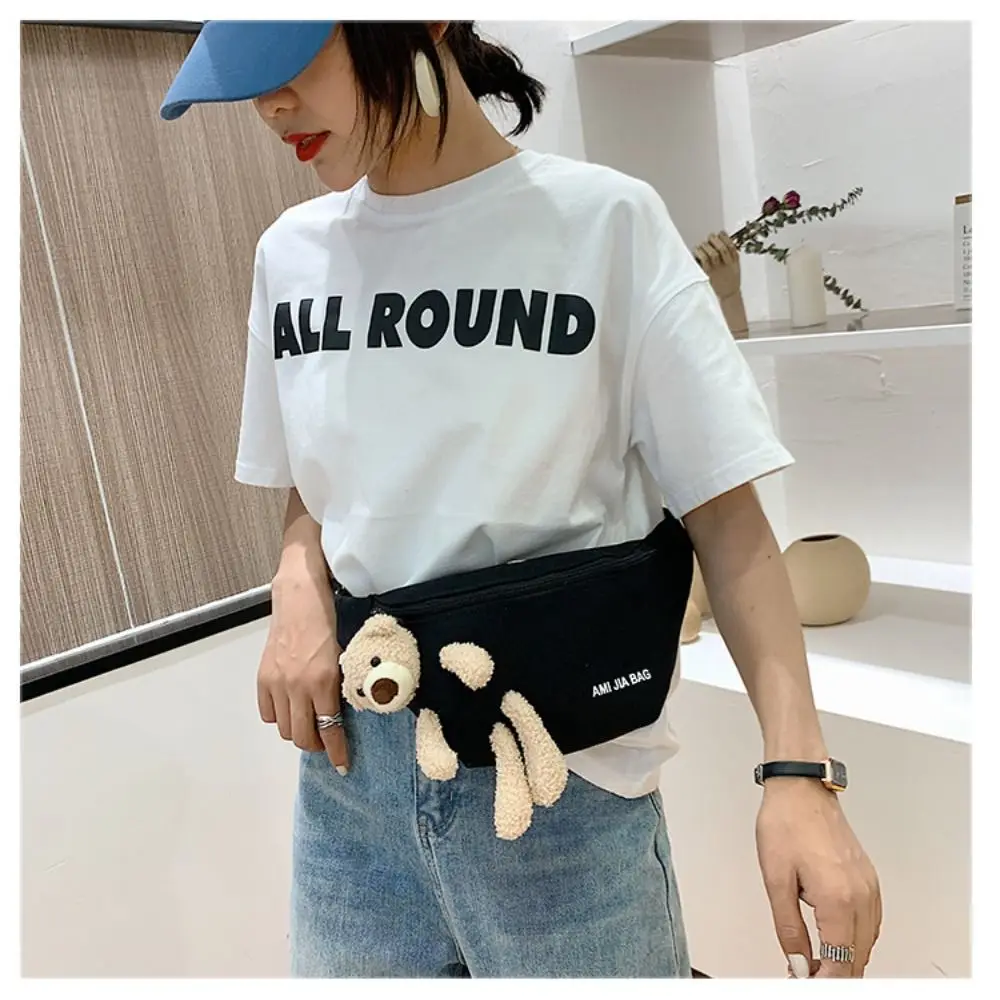 Luxury Design Canvas Waist Bag Ladies Cute Bear Crossbody Chest Bag Fanny Pack