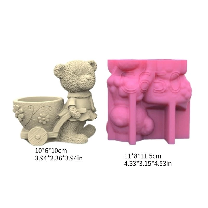Lovely Bear Gypsum Silicone Mold DIY Concrete Flower Pots Vase Plaster view 6