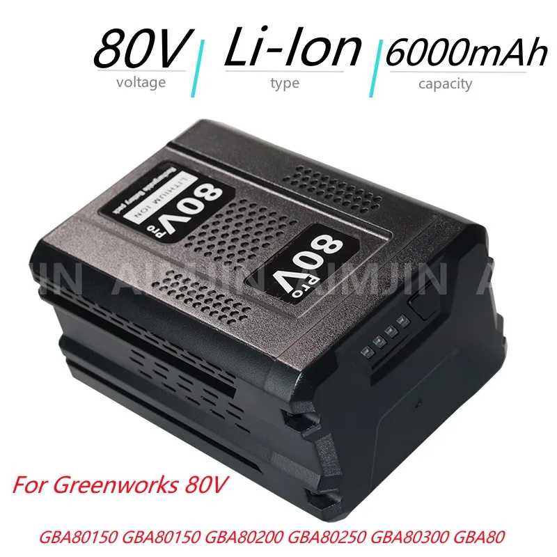 New 80V 6000mAh Li-Ion Rechargeable Battery For Greenworks Power Tool Battery Compatible GBA8050 GBA80400 GBA80500