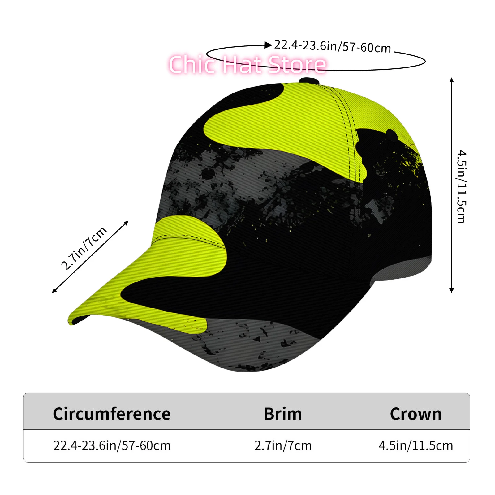 A Must-have for New Arrivals! Fluorescent Yellow and Black Print Festival/Casual Attire Hat with Adjustable Features. Perfect fo