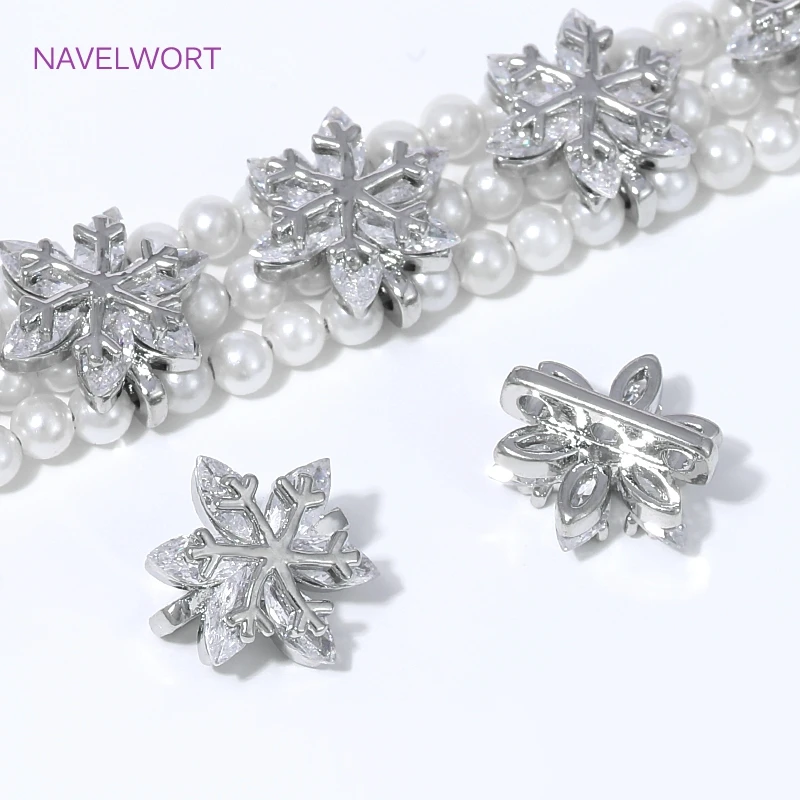 18K Gold Plated Snowflake Separator Bar,Separators For Beads,with Zircon Beads Separator,DIY Pearl Necklace Making Accessories
