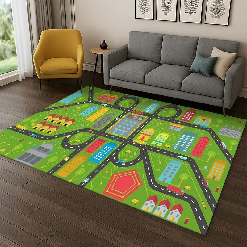 City Traffic Road Highway Runway Playroom PlayMat Carpet Rug for Bedroom Living Room Sofa Doormat Home Decor Non-slip Gift