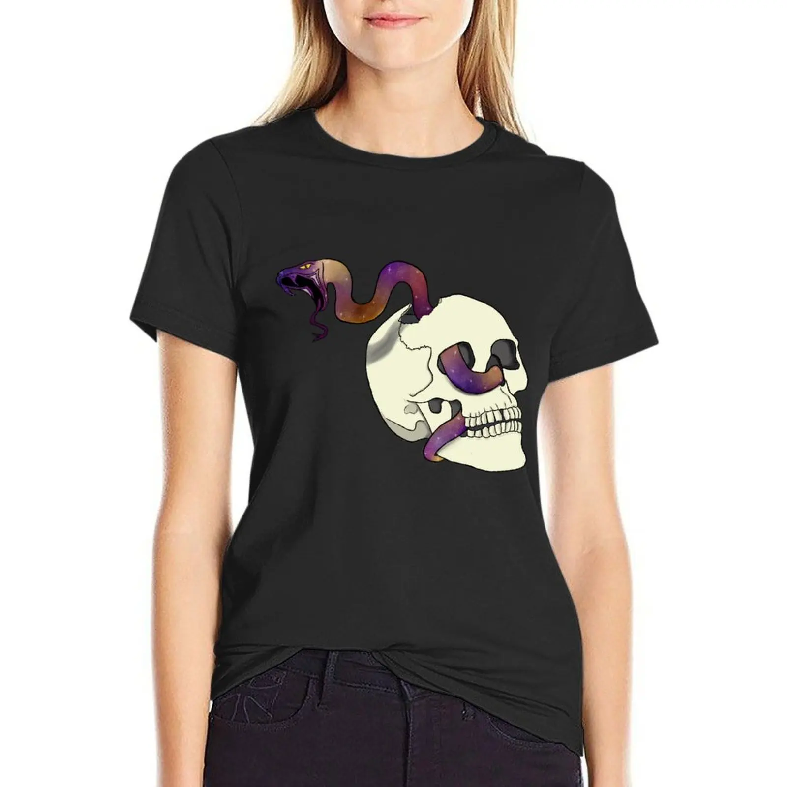 Galaxy Snake in Skull T-Shirt Aesthetic clothing Short sleeve tee cotton t shirts Women