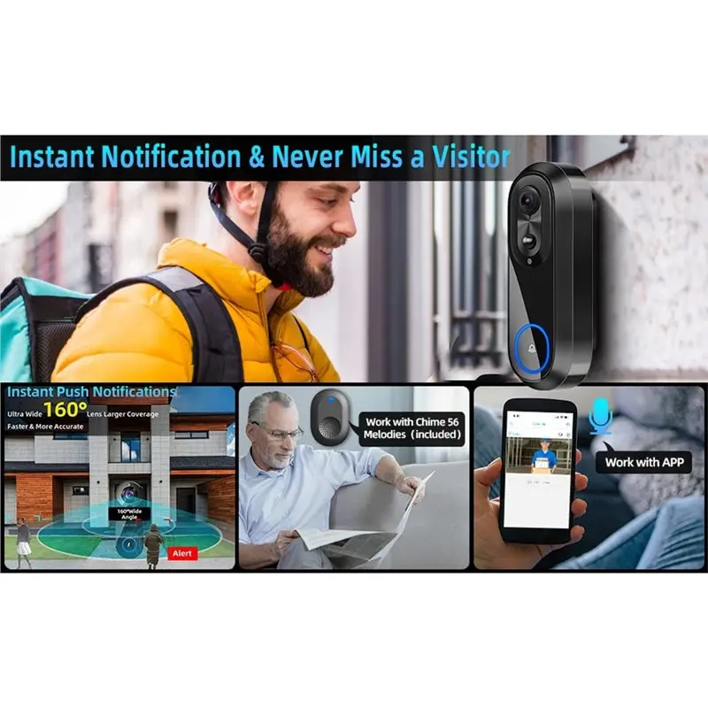 HOT 5G 2.4G Wifi Video Doorbell 1080P Smart Intercom Camera IP65 Waterproof Ring Bell With 7000Mah Battery~Jul.