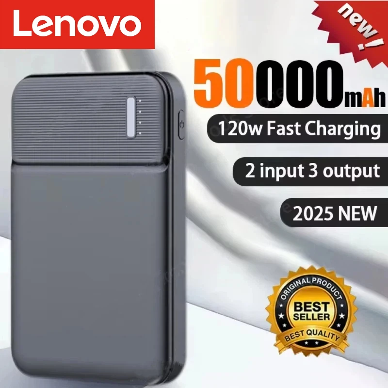

Внешний аккумулятор Lenovo 120W Power Bank с быстрой зарядкой, 50000 мАч, для Xiaomi, iPhone, Samsung, НОВИНКА
