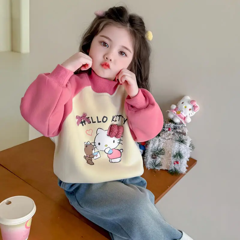 

Winter New Cute Kitten Cartoon Color blocked Thick Hoodie Korean Girls Cartoon Anime Sweet Warm Coat Fashion Casual Hoodie