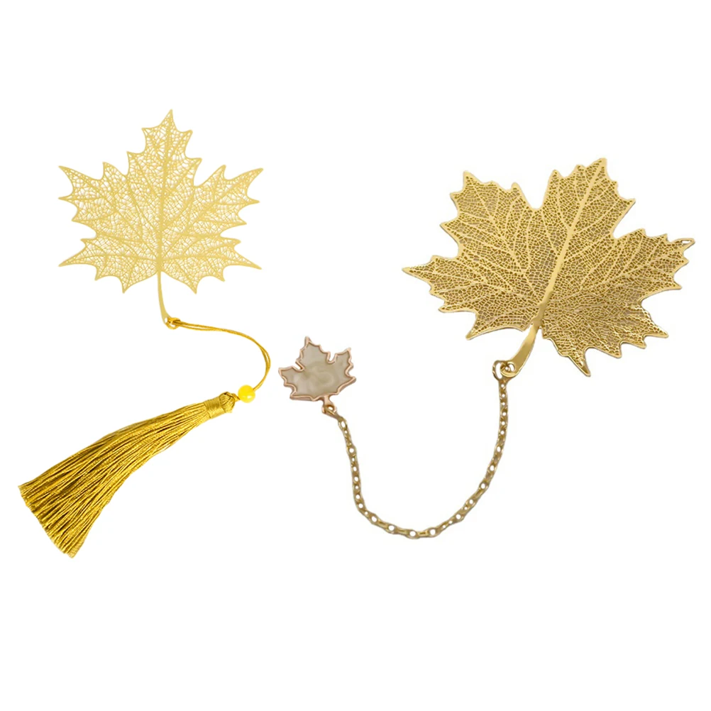 2Pcs Hollow-Out Maple Leaf Brass Bookmark Book Marker Decorative Page-Marker Gift for Readers and Book Lovers Metal Bookmark