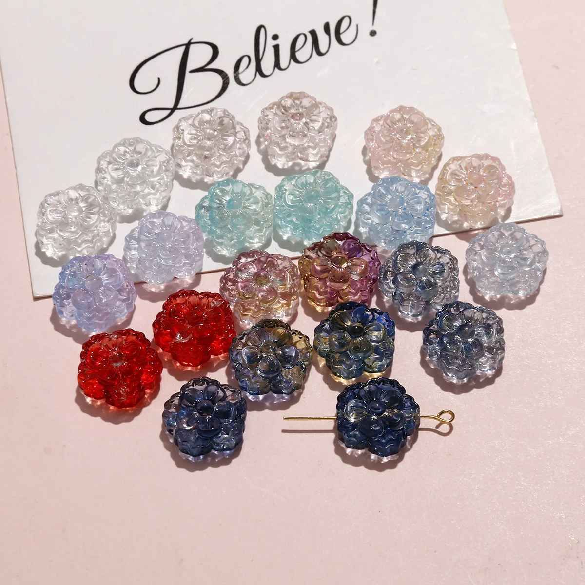 Wholesale 100pcs/lot 15mm color print cartoon flowers shape glass beads diy jewelry earring/bracelet/garment accessory image 2