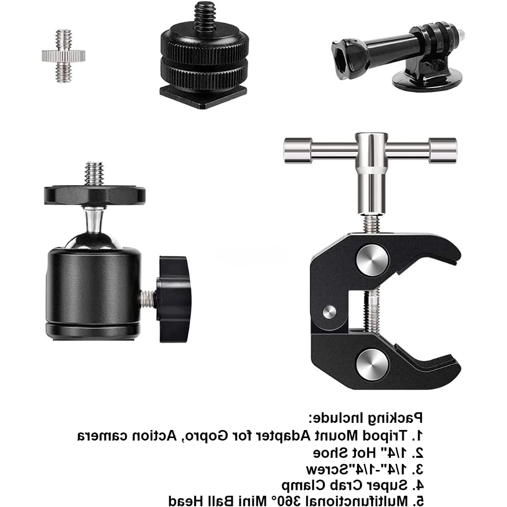 Metal Super Clamp with 360° Double Ball Head Magic Arm Clamp with 1/4\