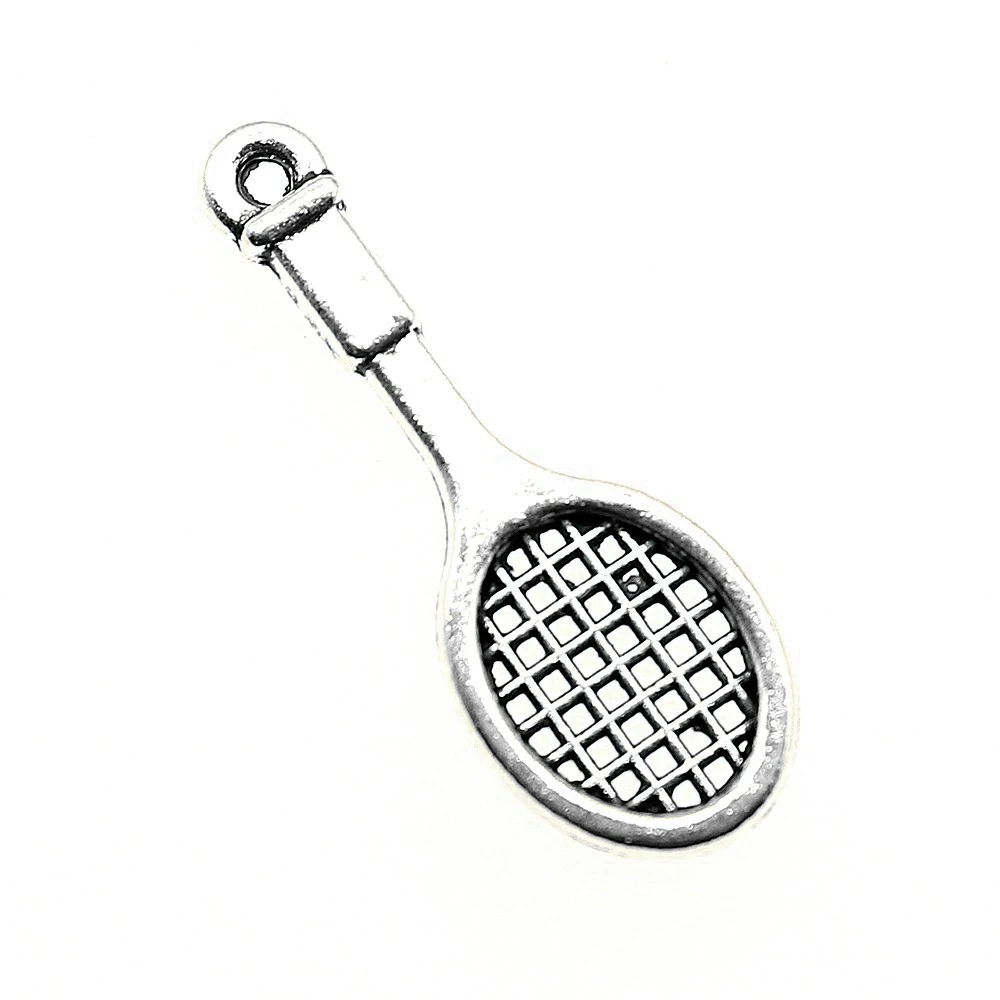 10pcs/lot 29x10mm Racket Charms For Jewelry Making Antique Silver Color 1.14x0.39inch