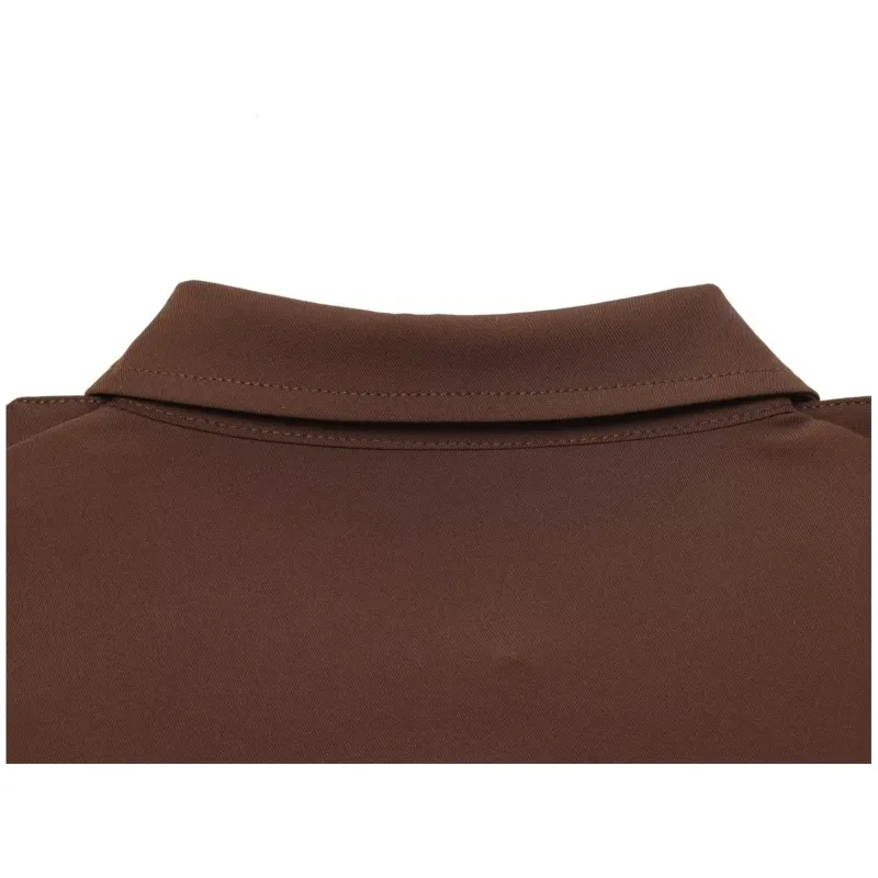 المرأة بدوره إلى أسفل طوق قميص بأكمام طويلة الخريف حزام الكتف الزينة أضعاف الحاشية الأمامية زر عادية الإناث القمم