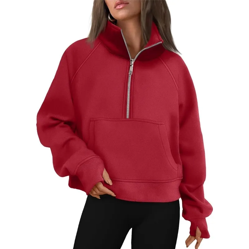 American Design Sense Long-sleeved Hoodies Autumn New High Neck Solid Color Hoodie Women's Loose Casual Sports Clothing