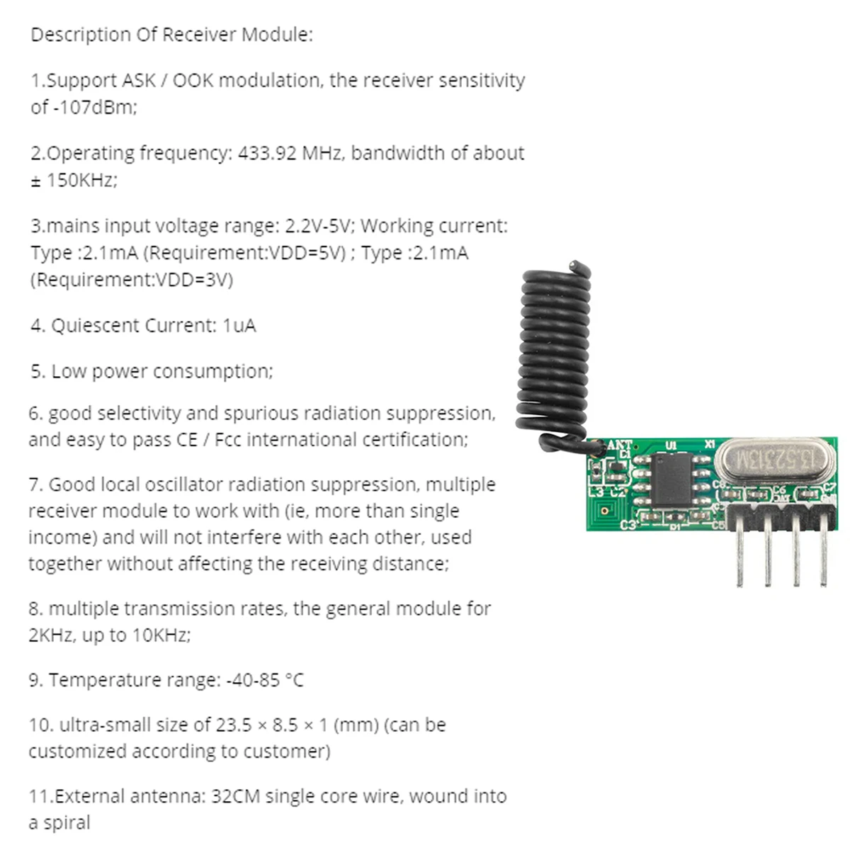 Qiachop-receptor de RF de 433 MHz, Kit de módulo de Control remoto de tamaño pequeño, baja potencia, UHF, ASK, 433,92 Mhz, para Arduino Uno