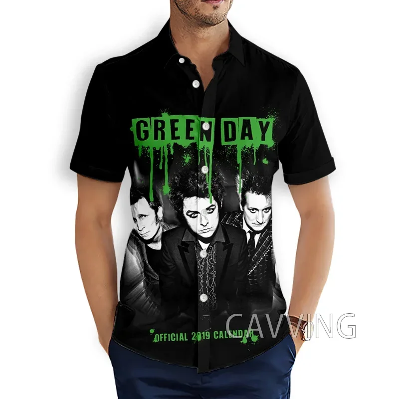 CAVVING-Chemises Respirantes à Manches Courtes pour Homme et Femme, Impression 3D Green Day Rock Fashion, Chemises Décontractées