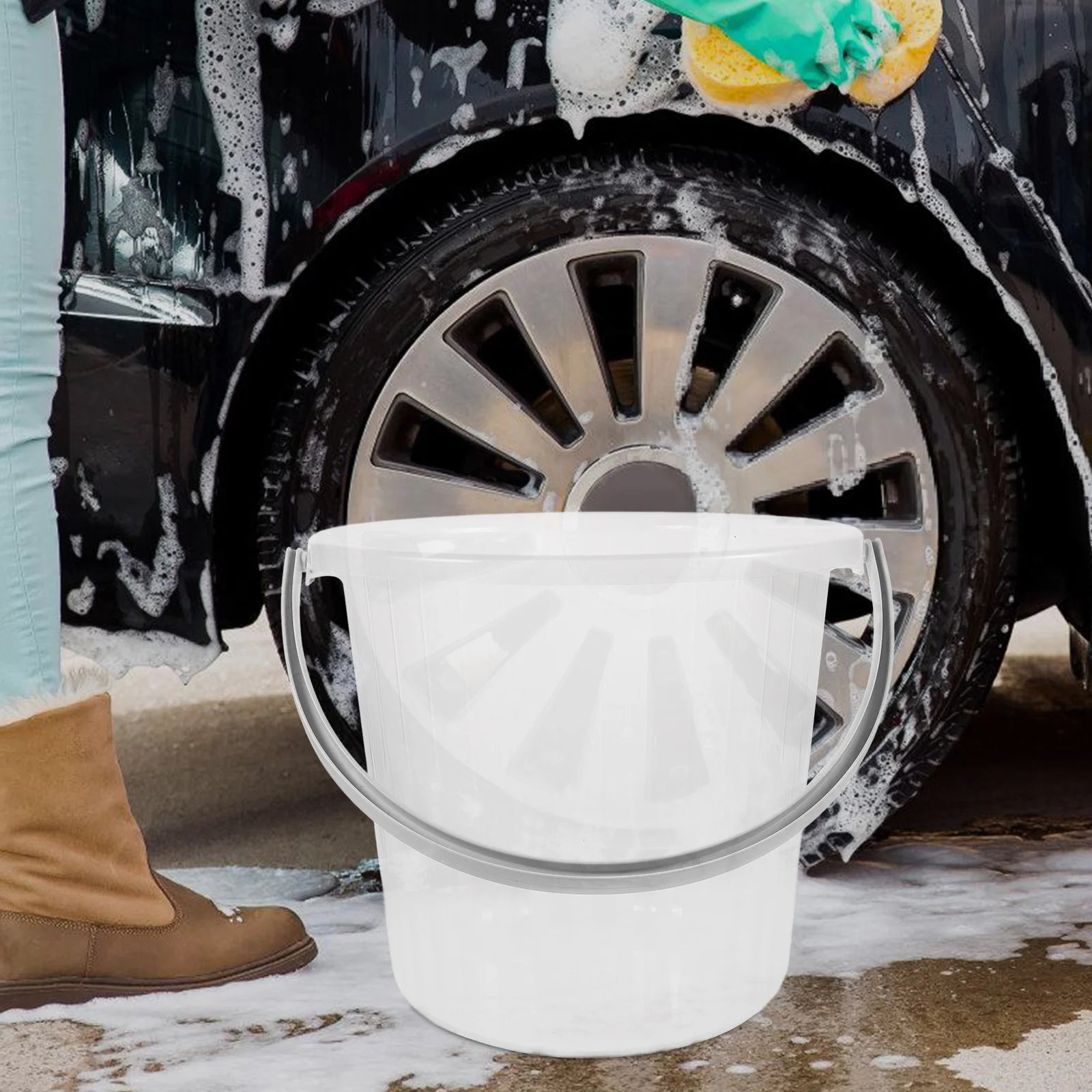 

Large Capacity Water Storage Bucket Thick Durable Plastic Portable Handle for Car Bathing Household Beach Use Round Blue