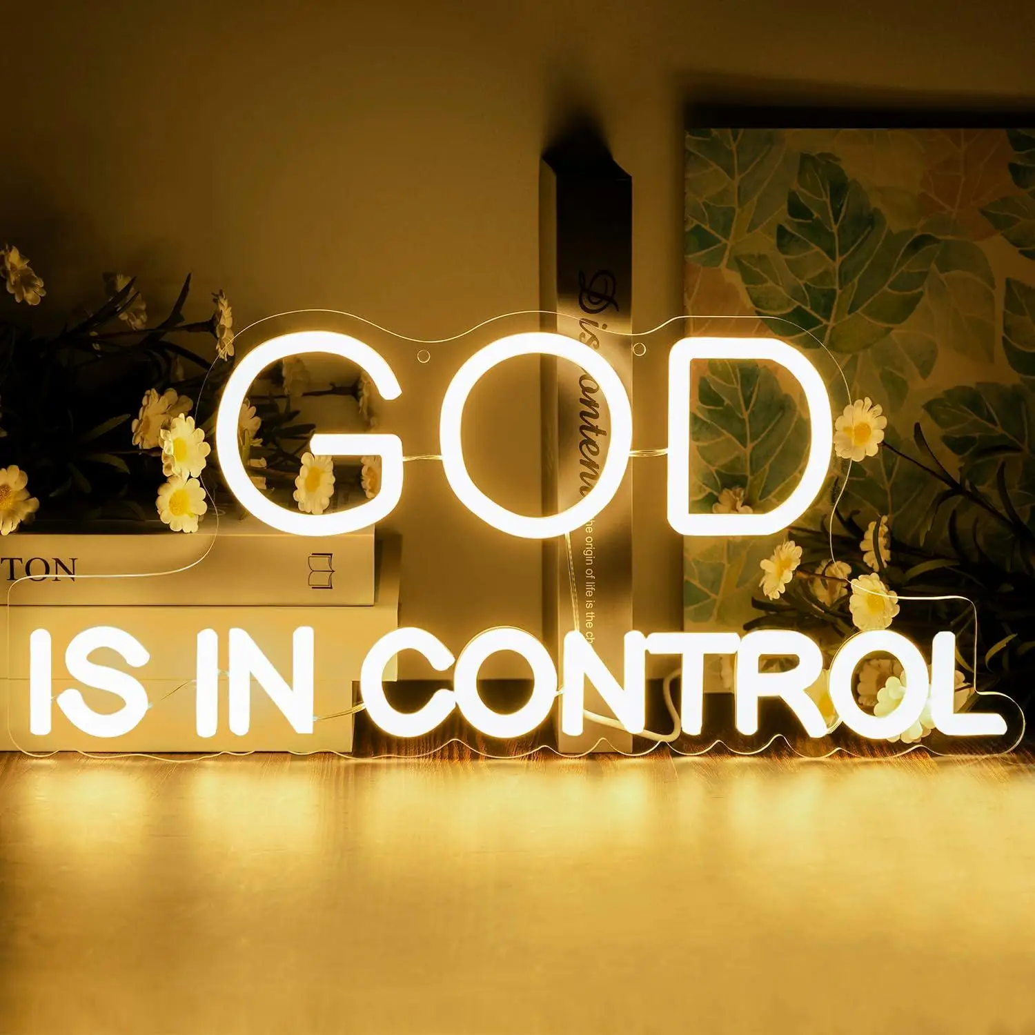 God Is In Control Neon Sign USB LED Lights For Christian Room Bedroom Living Room Faith Wall Decor Jesus Gifts Night Light
