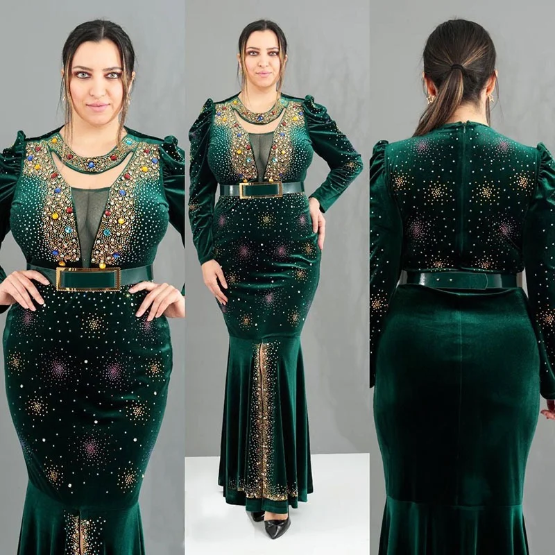 

2025 African Dresses for Women Spring African Women Long Sleeve Velvet Mermaid Evening Party Robes African Clothes Maxi Dress