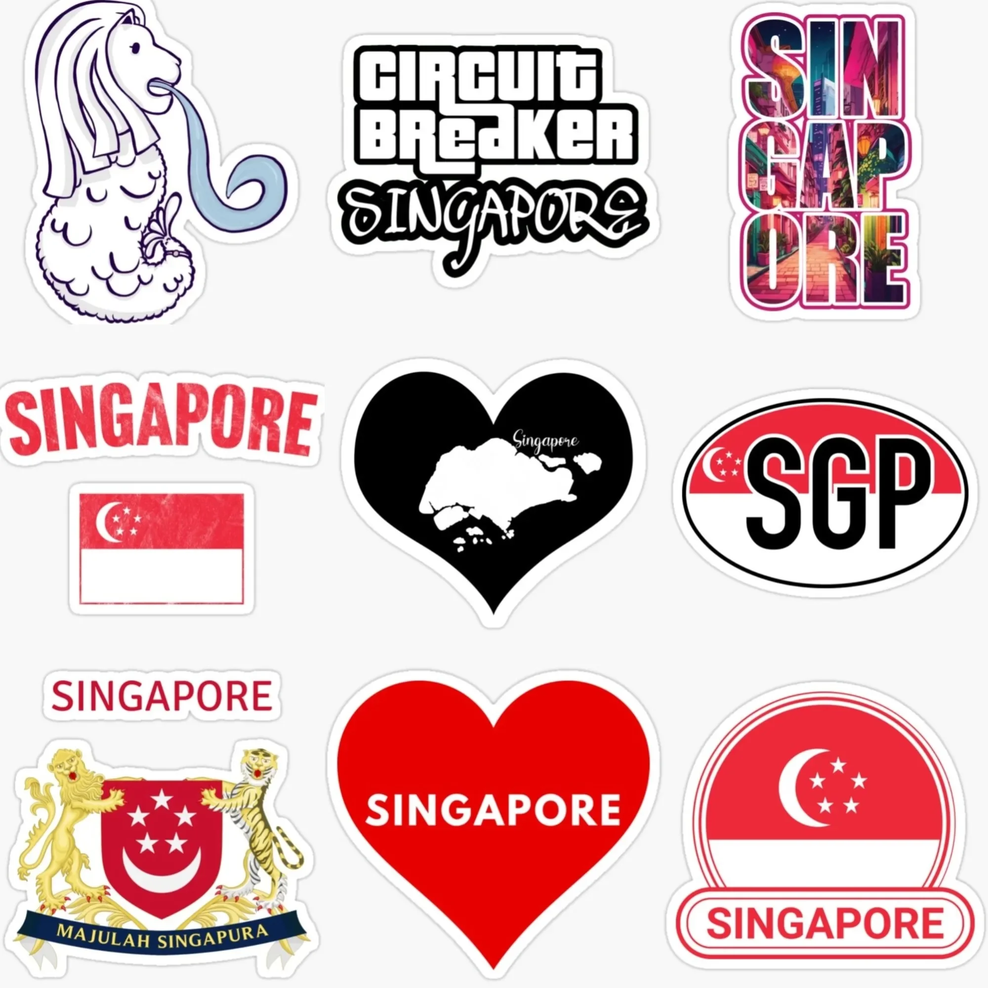 

Singapore SGP Flag Map Merlion Emblem Creative PVC Sticker for Decorate Car Van Helmet Window Wall Fridge Decal Accessorie