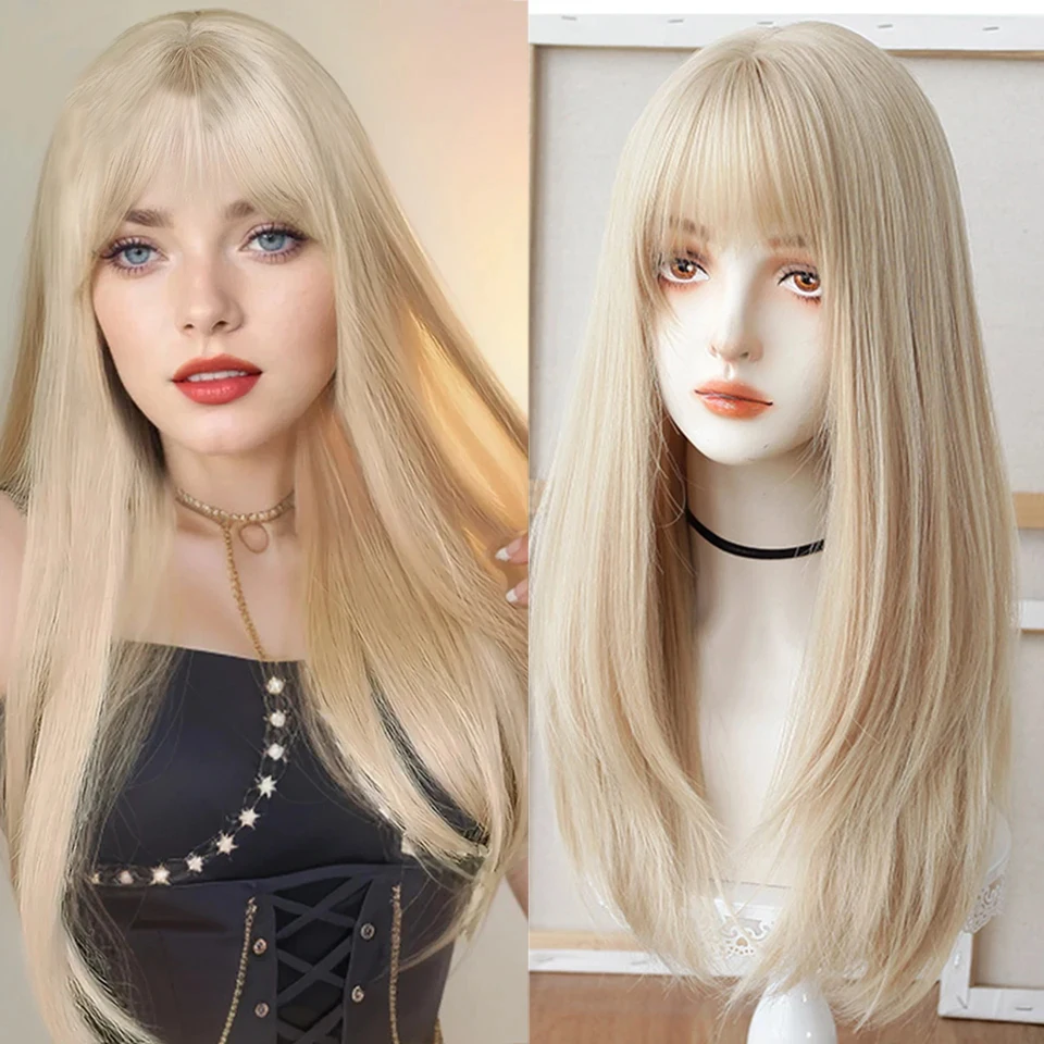 

Synthetic Long Straight Lolita Wig with Bangs Wig Girl Cute Ombre Pink Blonde Black Cosplay Party Halloween Harajuku Wig