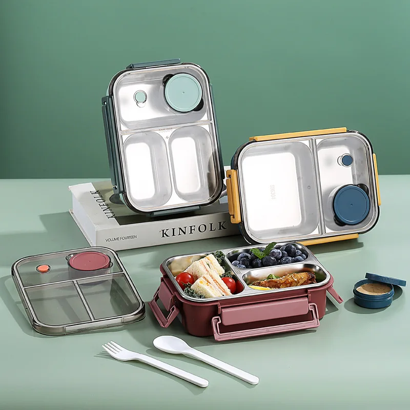 2/3 Grids Lunch Boxes For Children Adults Thermo Soup Bento Box Stainless Steel Insulated Heating Food Storage Container 850ml