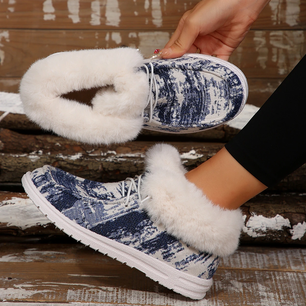 Women Boots Outdoor Trend Fashion Shoes Female Winter Warm Plush Fur Snow Boots Ladies Slip on Comfortable Ankle Boots Women