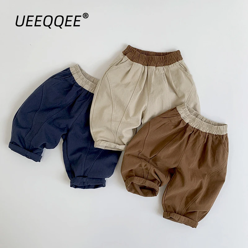 Spring Autumn Children Pants 1-8Y Boys Cotton Patchwork Daily Straight Trousers Loose Korean Toddler Wear Kids Clothing 2024 New