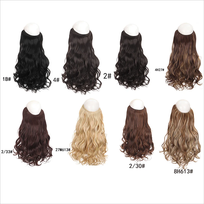 Synthetic Long Gray Blonde Hair Hairpieces Extension Fish Line Invisible Wavy Halo Hair Extensions for Women - view 4